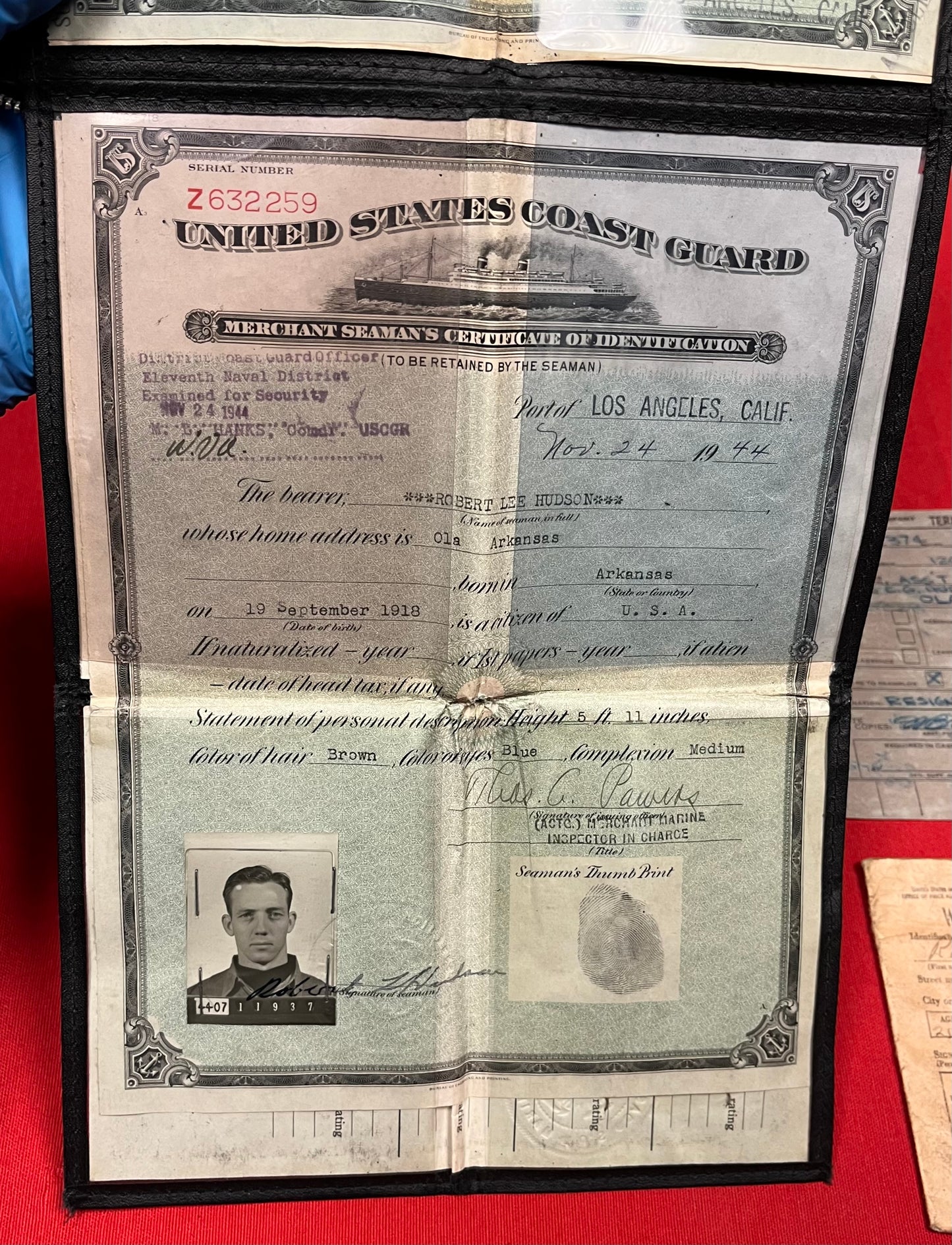 Original U.S. WWII Era Named Merchant Marine Seaman’s Identification Papers & Wallet
