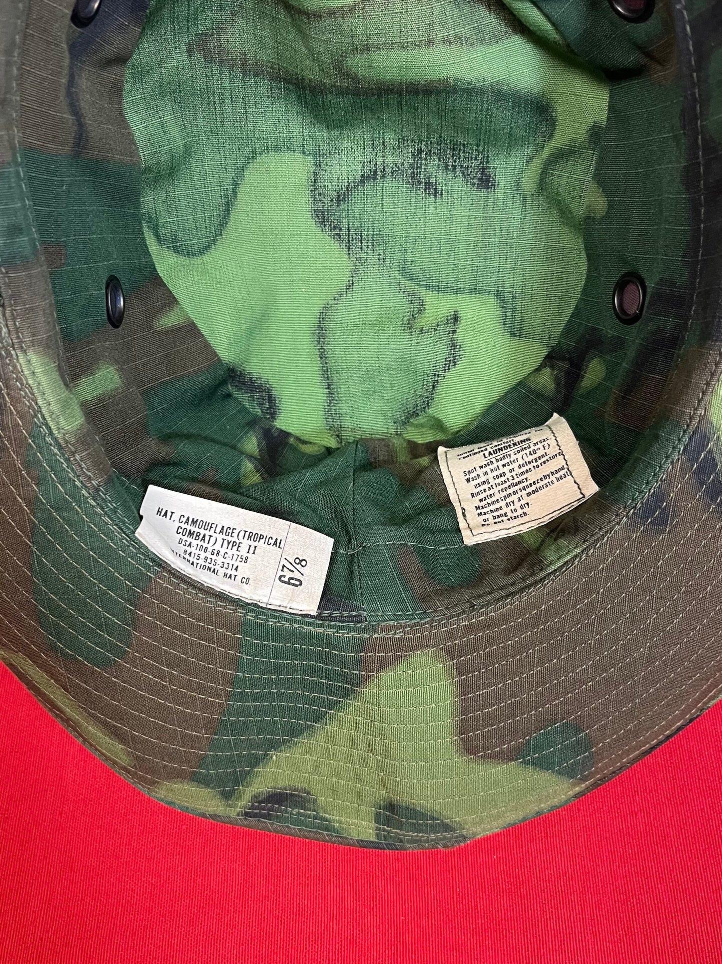 U.S. Vietnam War Tropical Boonie Hat 1968 Dated / ERDL Camouflage Type 2 ￼￼￼