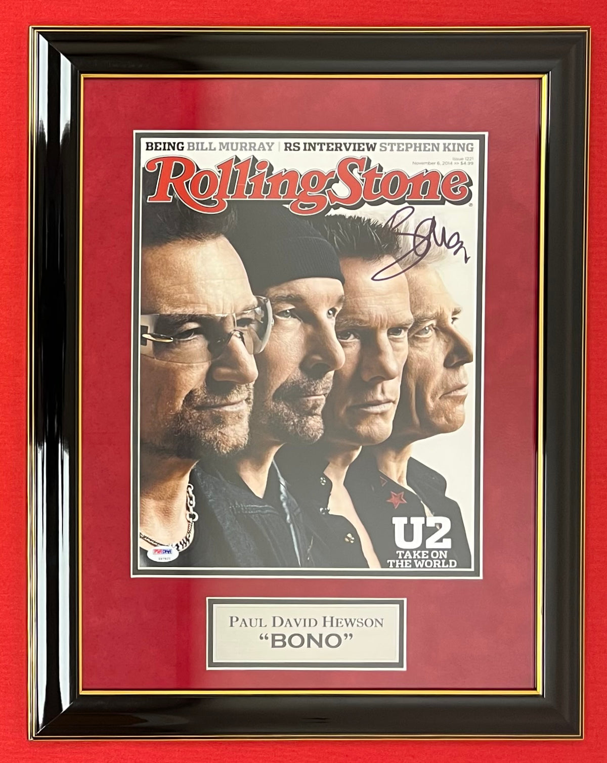 U2 - BONO (Signed) Paul David Hewson Rolling Stone Magazine Print 11x14 PSA COA