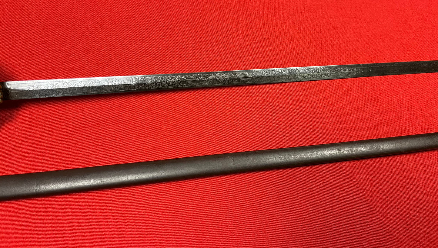 1800’s Sons of Veterans GAR Sword & Scabbard Etched Blade General Grant 1861-65