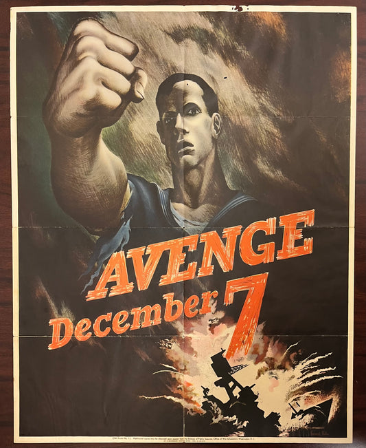 Original U.S. WWII 1942 Avenge December 7th (Pearl Harbor) OWI Propaganda Poster by Bernard Perlin - 22 x 28
