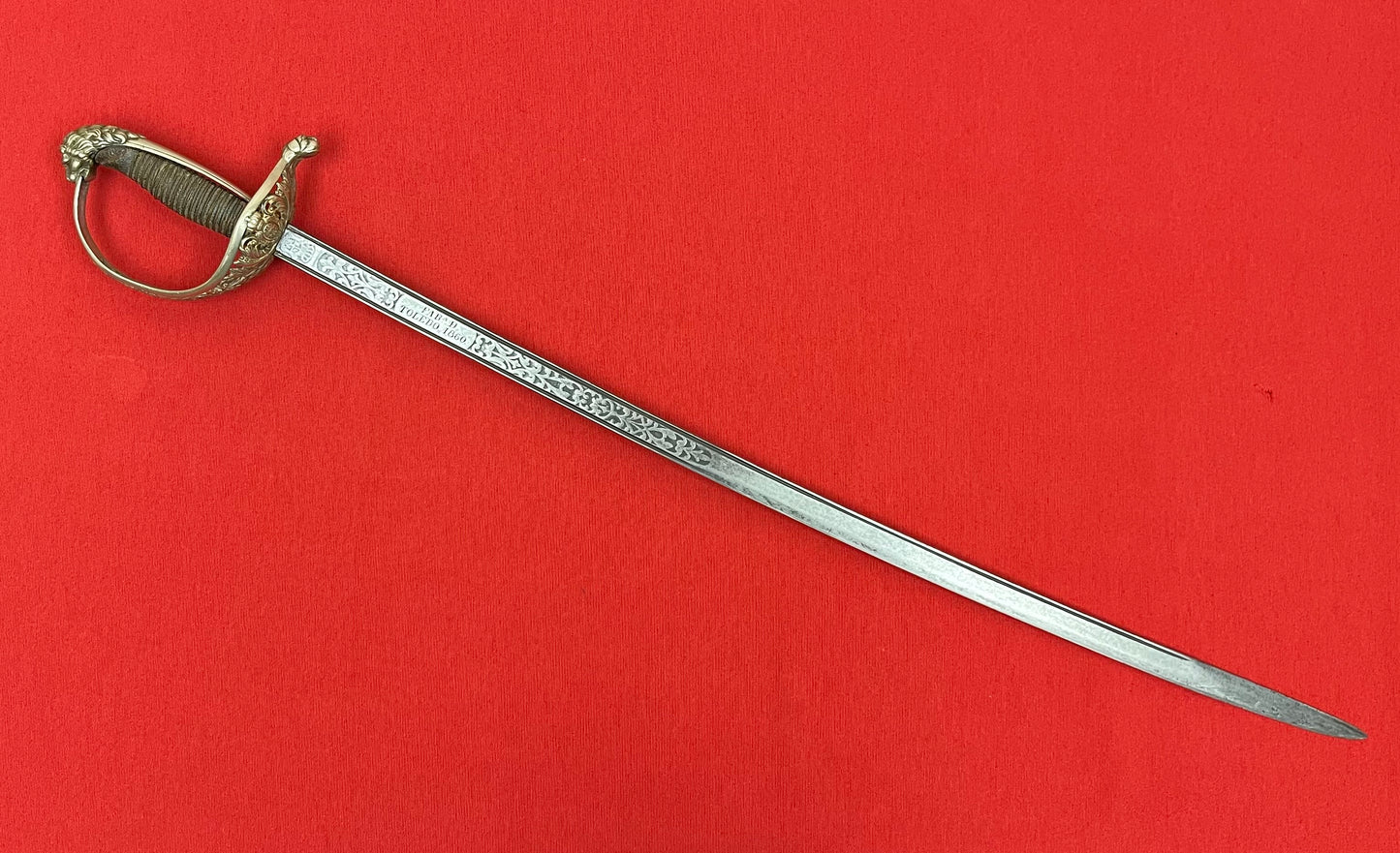 Pre-Spanish American War Spanish Officer’s (High Ranking) Silver Hilted Lions Head Sword Toledo Dated 1860
