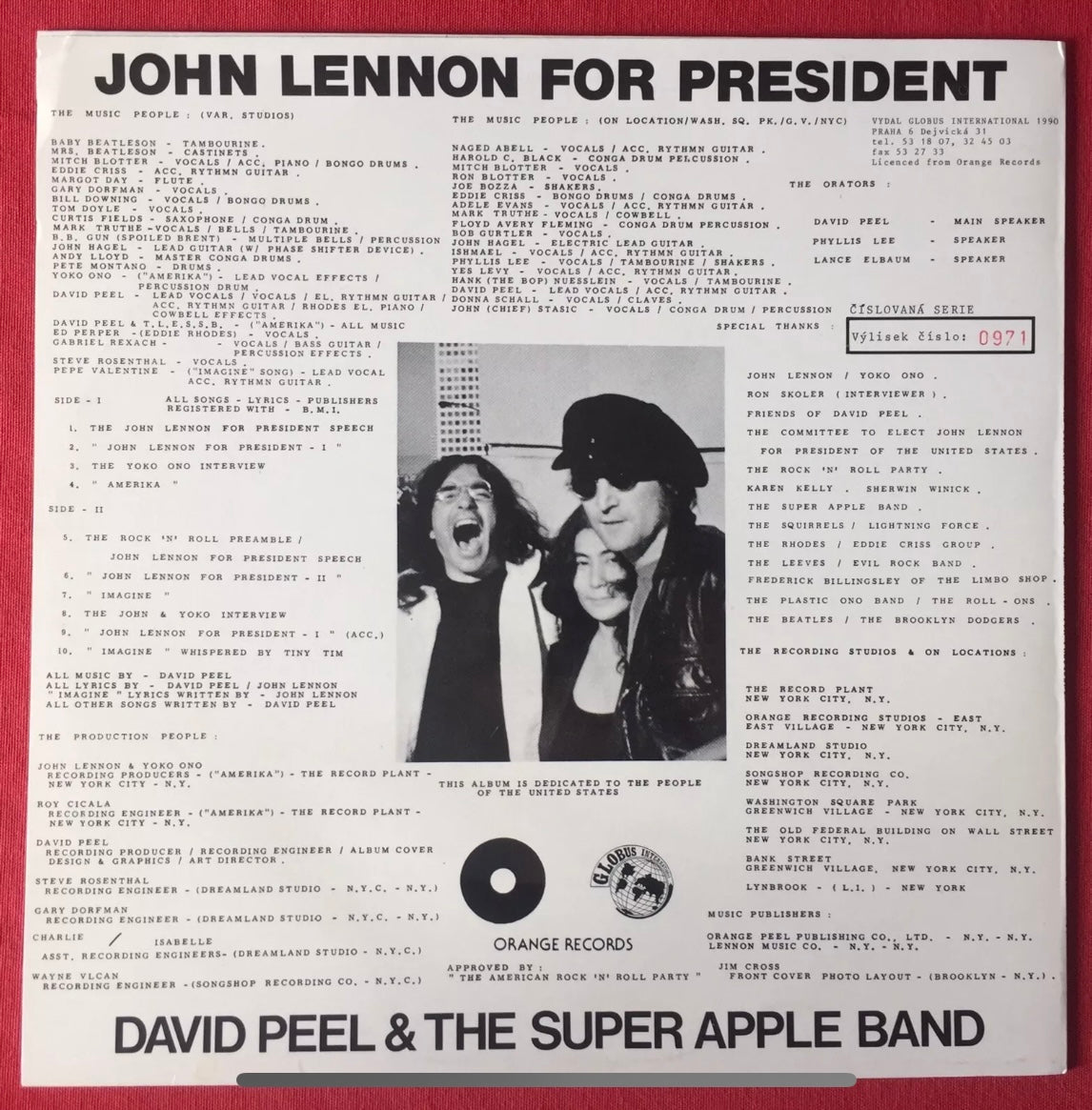David Peel & The Super Apple Band / John Lennon for President / Czechoslovakia Pressing - Beatles