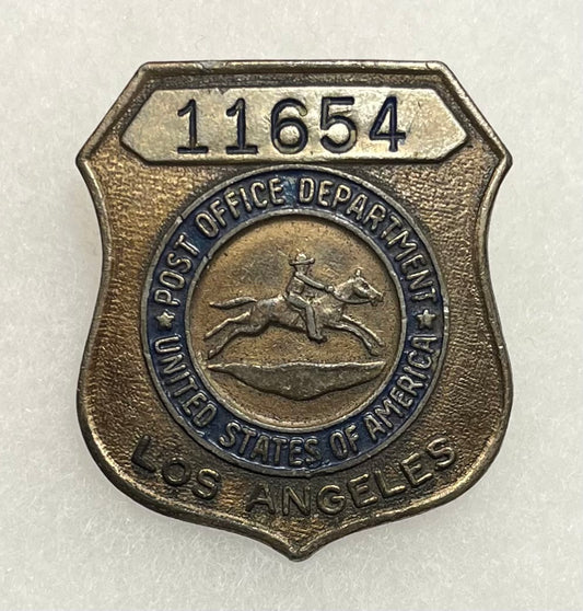 1960’S USPS US POST OFFICE EMPLOYEE BADGE #11654 LOS ANGELES , CA OBSOLETE