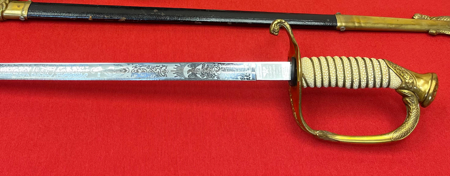 U.S.N Navy Officer's Bicorn Hat, Epaulettes, Sword & Belt - Cased Set