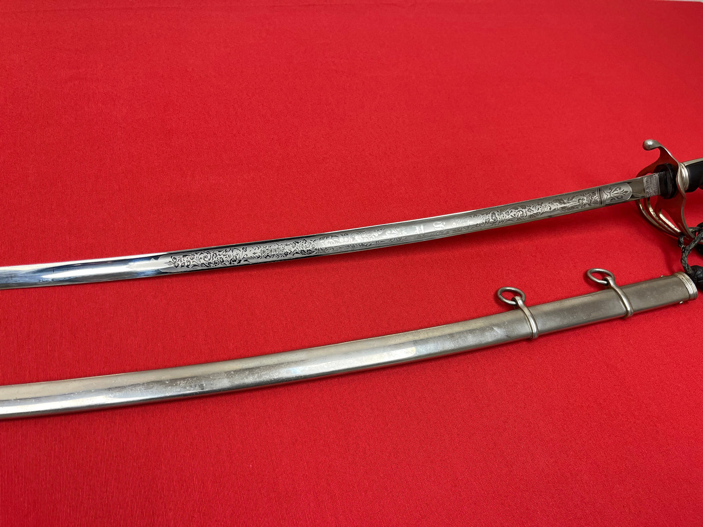 WW2 Era U.S. M1902 Officer’s Sword & Scabbard W/ Knot ENGRAVED