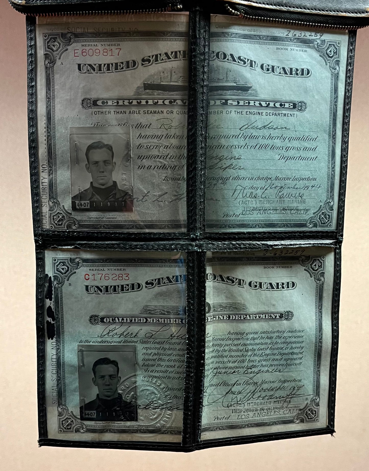 Original U.S. WWII Era Named Merchant Marine Seaman’s Identification Papers & Wallet