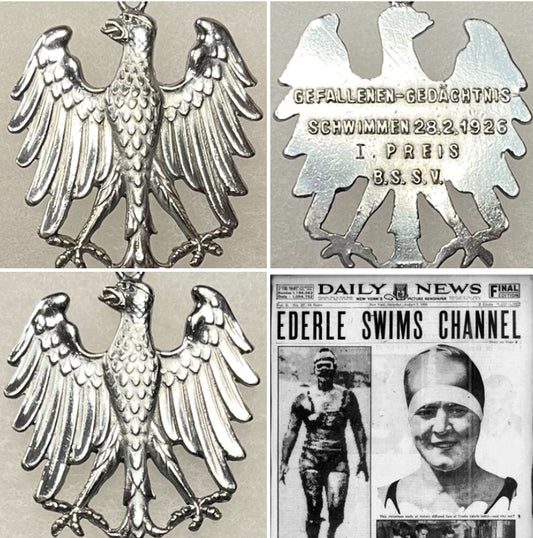 1926 Imperial German “Sports” Swimming Competition Eagle Pendant/Medal 1st Place .900 Silver